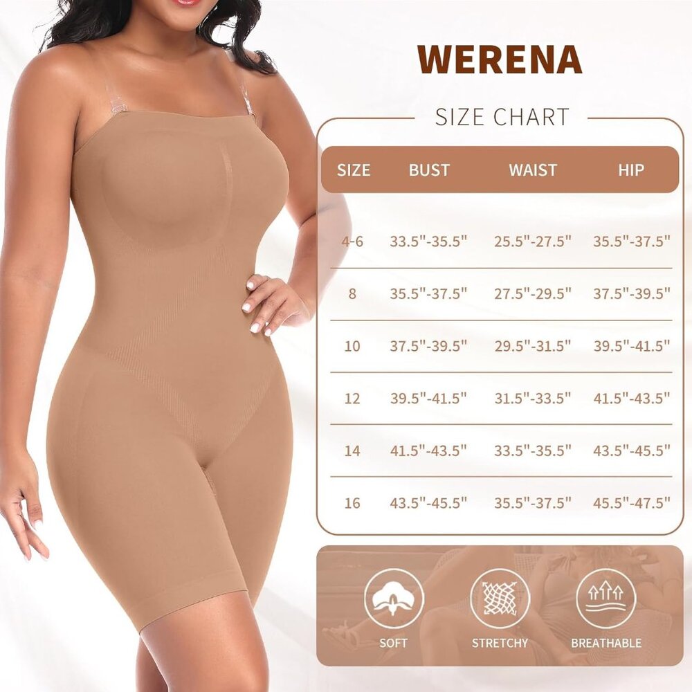 Women's Latte Removable Strapless Shapewear Bodysuit Control Body Shaper Straps - Picture 6 of 6